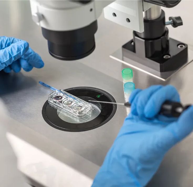 Scientist examining samples under a microscope in a laboratory